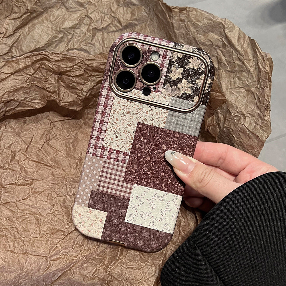 Suitable for large window iphone16 protective case brown stitching apple 17promax anti-fall mobile phone case kevlar