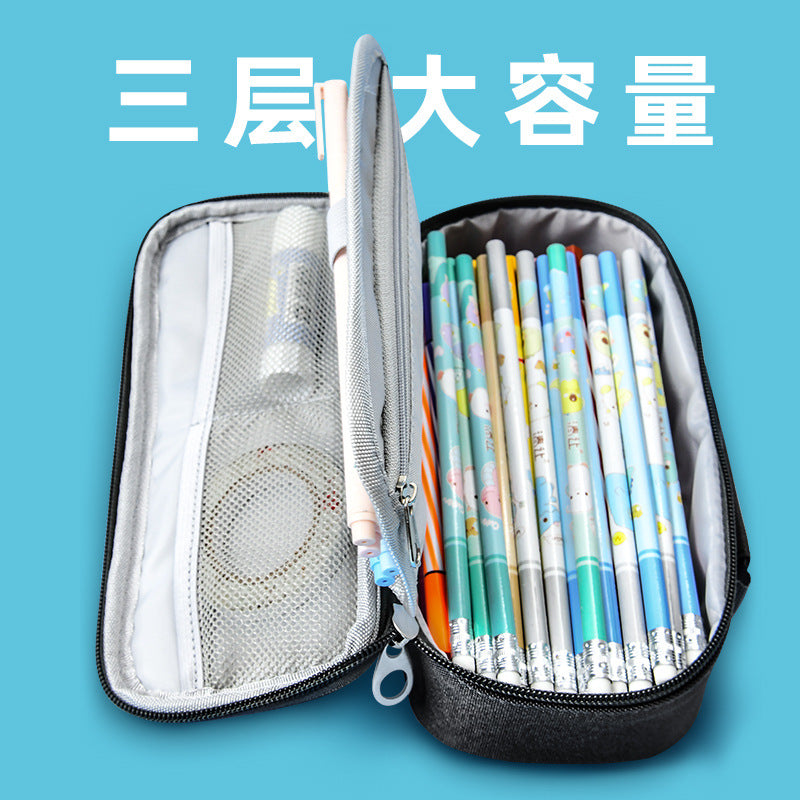 Large capacity canvas three-dimensional pencil case, simple portable student stationery box,  e-commerce  Oxford cloth pencil case