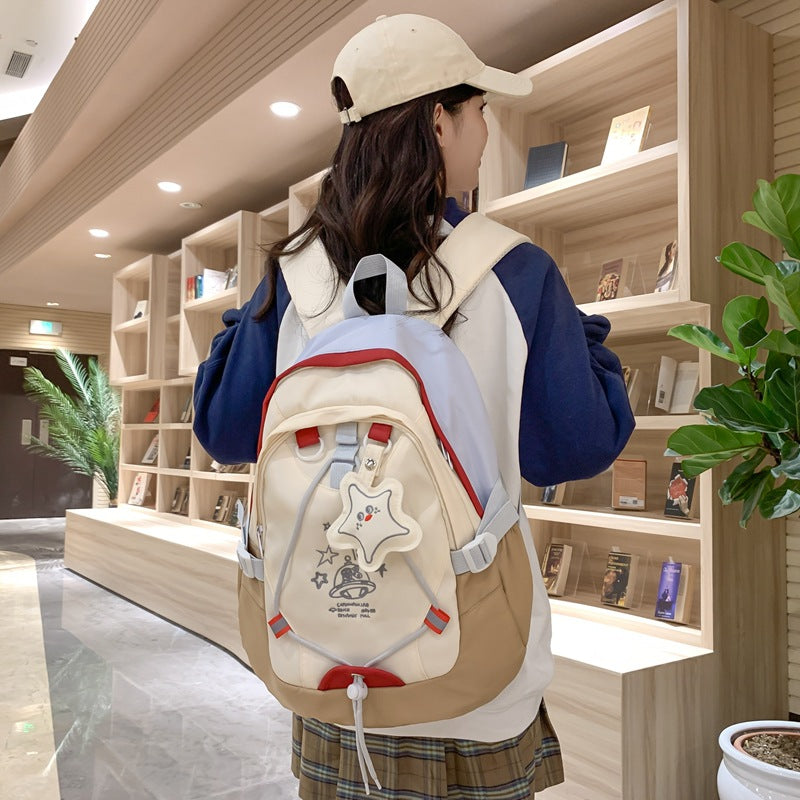 School bag female college student 2023 new large-capacity Korean version versatile contrasting backpack junior high school student high school backpack