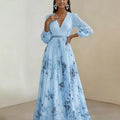 women's summer new arrivals:  cross-border fashion - elegant v-neck printed waist-cinching dress (us/eu style)