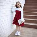 Girls' dress, button-down collar patchwork dress + belt