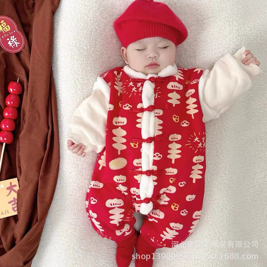 Baby winter clothes quilted thickened outfit for boys and girls, newborn swaddle romper, autumn and winter warm bodysuit