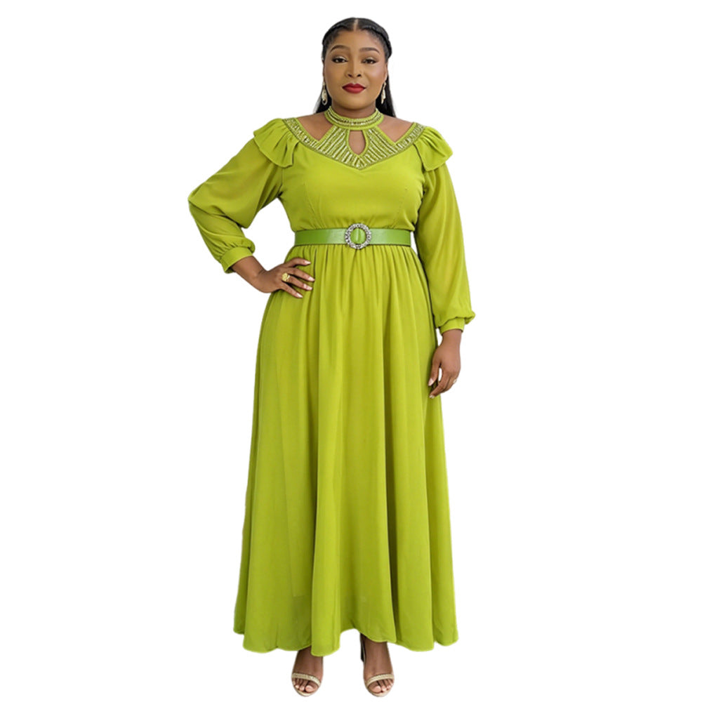 Aliexpress  plus size women's dress elegant fashion rhinestone belted chiffon evening gown