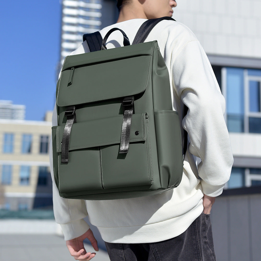 New leather film solid color locomotive gender neutral large cover backpack Japanese and Korean casual style shoulder backpack