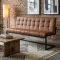 Brown leather sofa chair, modern minimalist living room three-seater soft-packed bench, iron frame home bench