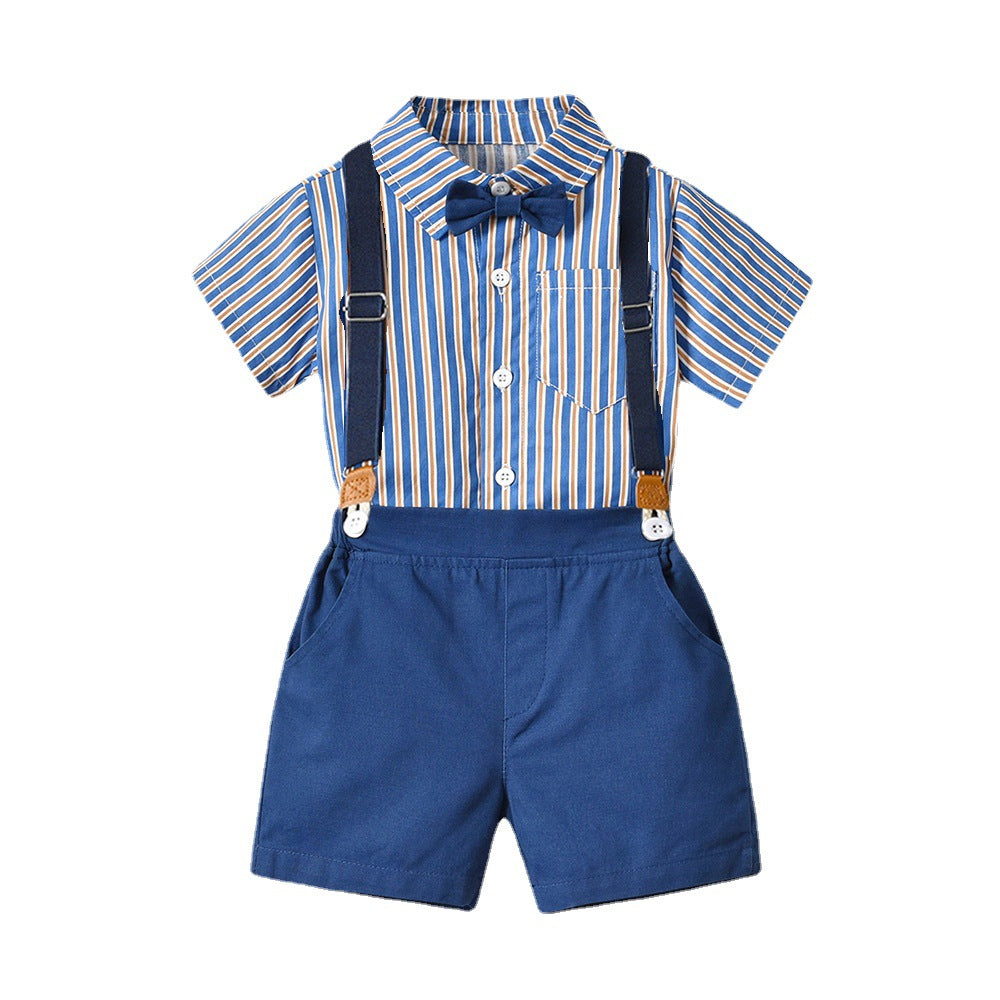 Kidsstripes short-sleeved shirt boys summer first birthday baby dress handsome flower girl overalls boy performance costume
