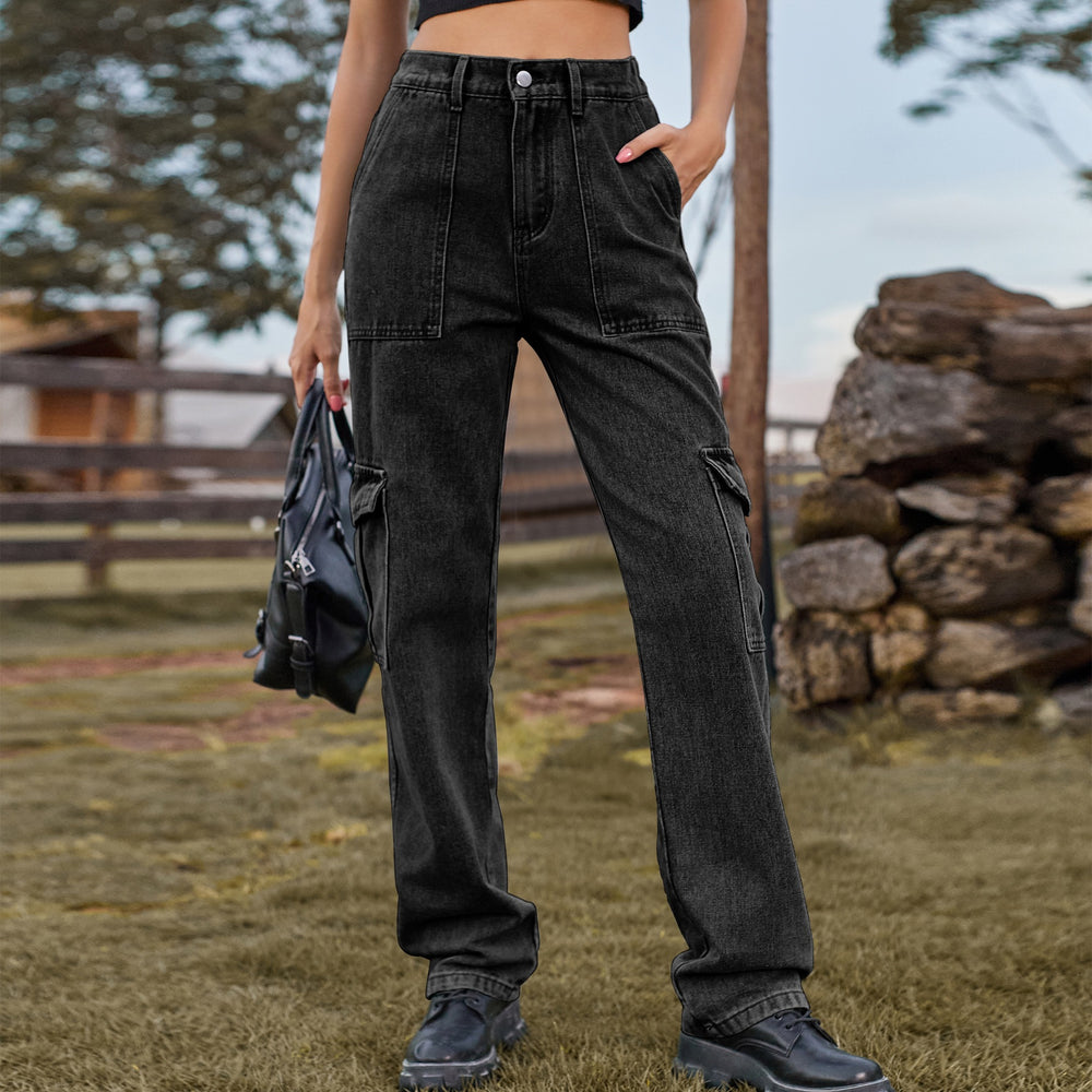 Insfashion cross-border  new arrival denim semi-elastic design stylisheasiest for matchworkwear pants  women's fashion