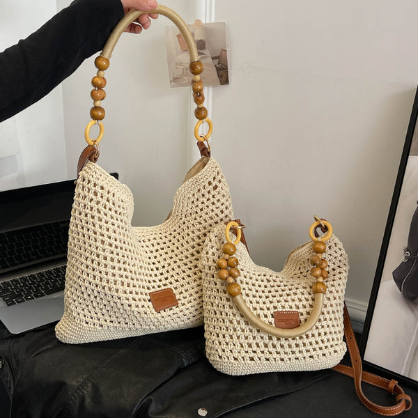 Summer lazy wind large-capacity tote bag women's 2025 new niche light luxury hand-woven underarm bag beach bag