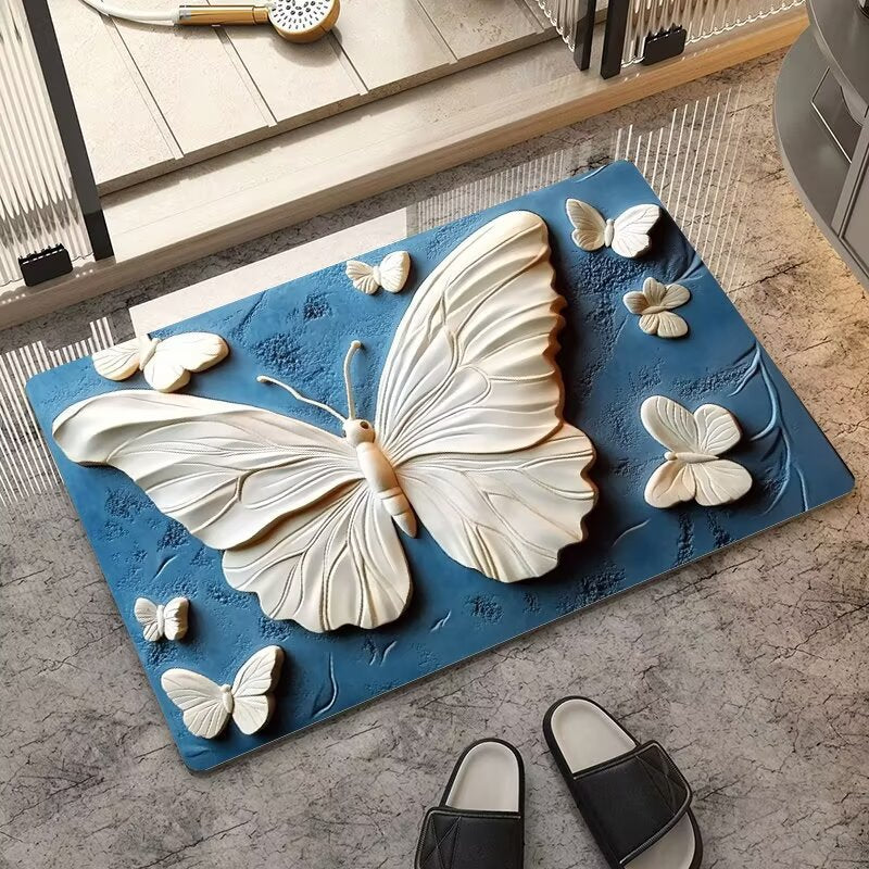 stereo butterfly soft diatom mud kitchen floor mat bathroom door absorbent quick-drying mat non-slip mat bathroom carpet