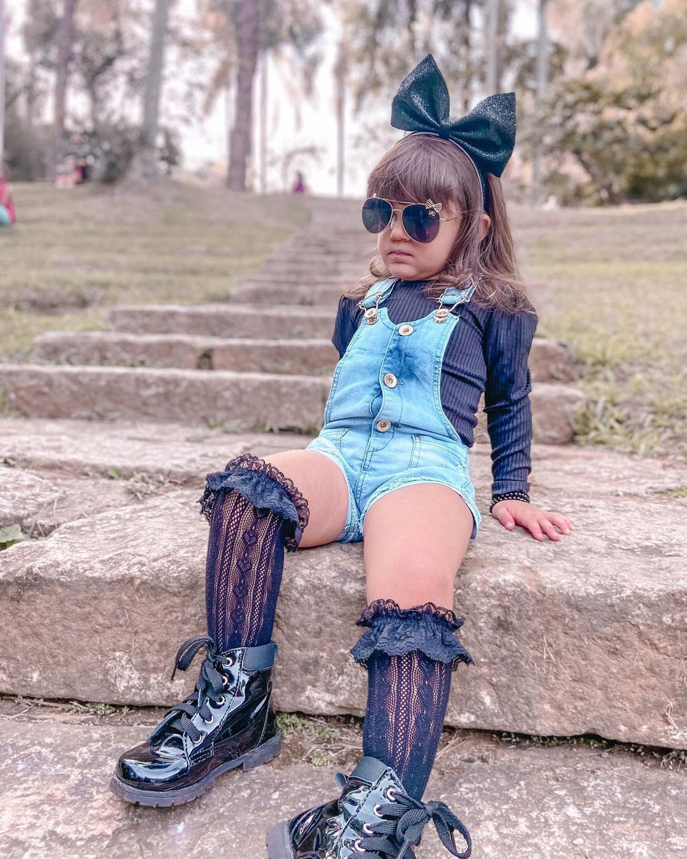 Fashion style cross-border new product girllong sleeves pit strip knitting bottom pullover shirt denim suspender shorts suit trendy
