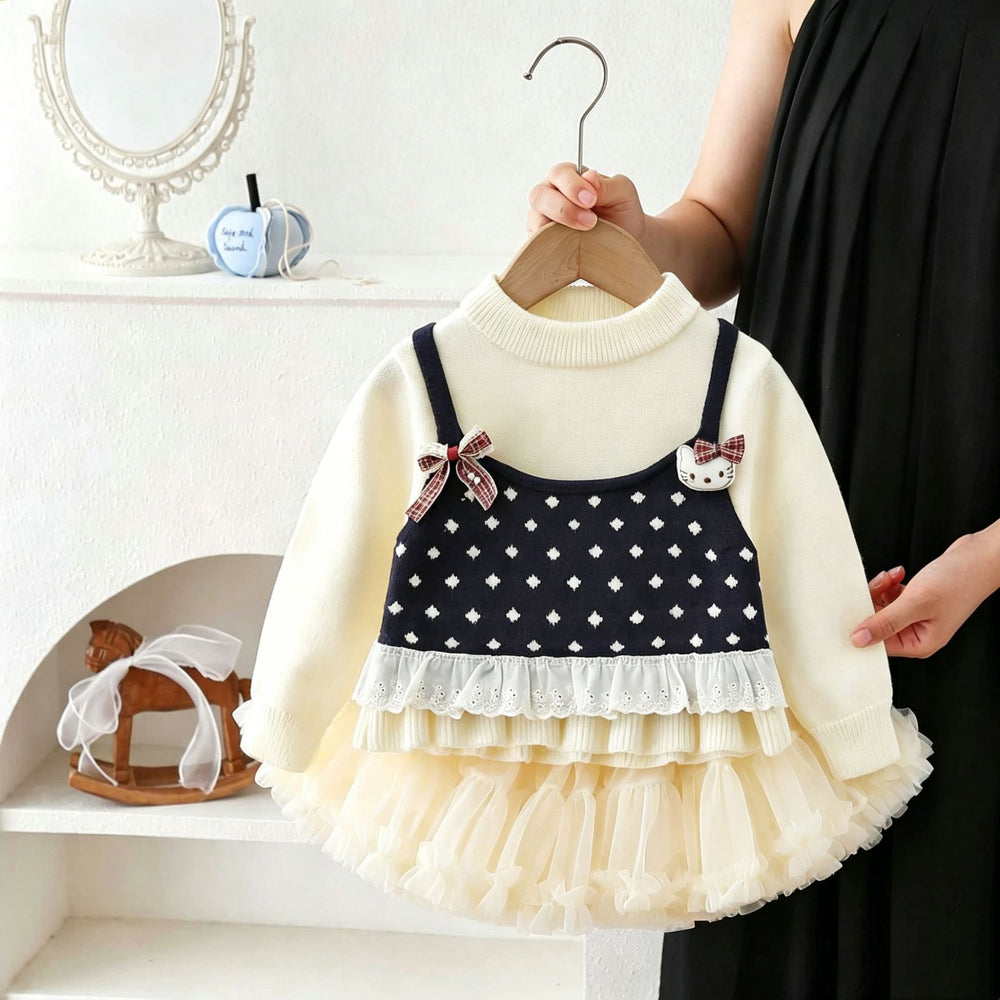 Girls' sweater set - new autumn/winter  collection - baby outfit - cartoon knit top & tutu skirt two-piece set