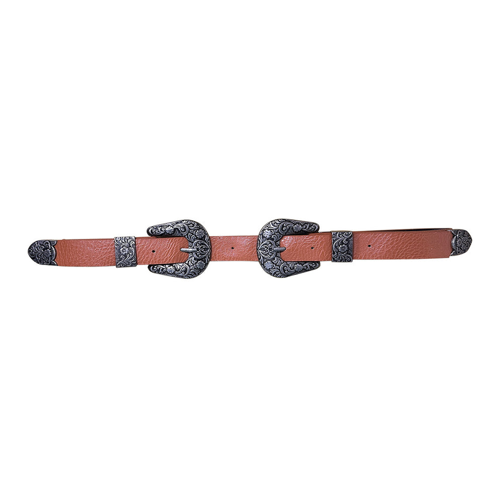 60061#   fashion retro carved double-ended buckle belt - european and american style versatile women's waist belt