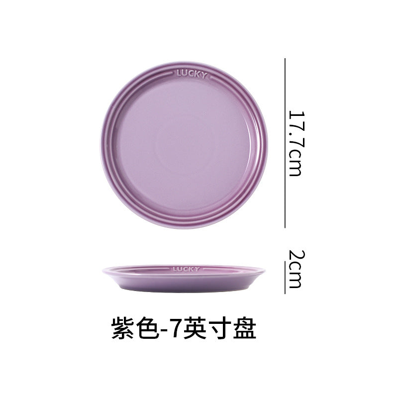 French-style matte ceramic plate, high-end aesthetic, cake plate, creative round fruit and dessert plate, steak plate, plating dish
