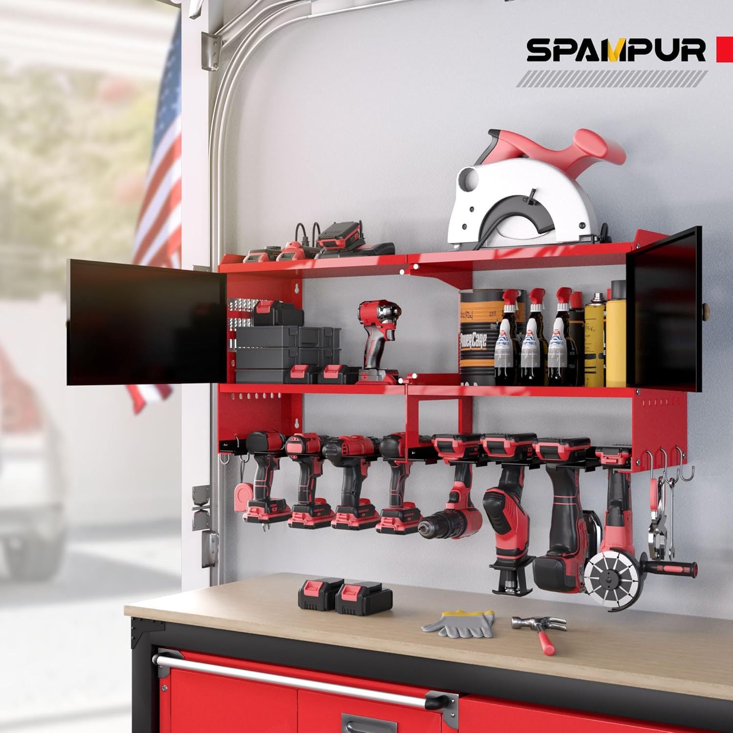 Cross-border upgrade heavy-duty wall-mounted 8 drill bit tool holder wrought iron screwdriver charging drill garage storage rack