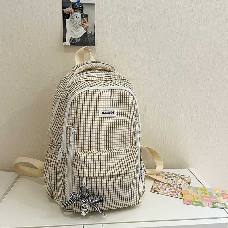 Spring outing high-looking plaid school bag for female junior high school students k-style ins style forest style easiest for match campus simple girl style double
