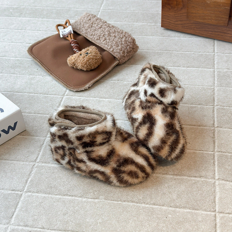 [Late Autumn] Leopard print mango head velvet short boots