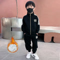 Boys' fall/winter  fleece-lined hoodie set - trendy and stylish two-piece outfit for older boys