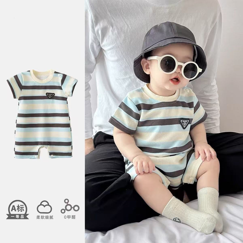 Baby boy short-sleeve romper - summer outfit, super cute & stylish, newborn infant summer striped outfit for outdoor wear