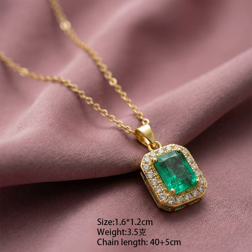 Japanese and korean popular copper inlaid zircon full diamond necklace women's light luxury niche new style non-fading titanium steel clavicle chain jewelry