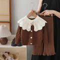 Kids' knit sweater cardigan with oversized collar -  autumn new arrival - two-piece set for little girls: cardigan and pants