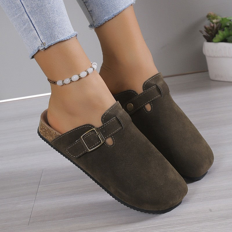 Plus size women's cork bottom slippers cross-border export baotou half slippers birkenstock shoes soft bottom roman shoes 35-46 wholesale