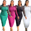 European and american fashion women's workwear elegant bodycon dress african  plus size organza patchwork beaded dress