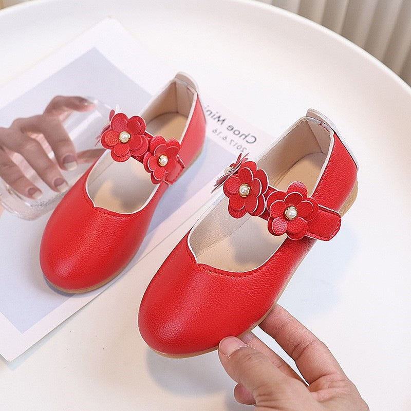 Girls' black leather shoes, toddler and children's performance shoes, white student flats, formal flower girl shoes, school shoes with rubber soles