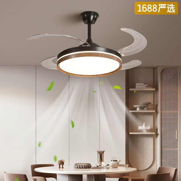 [Strict selection] Fan light Modern simple and fashionable personalized high-end walnut pattern color light Fan integrated dual-purpose lamp