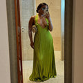 European and american women's clothing  summer new sweet and fresh halter v-neck backless pleated maxi dress