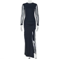 Fashion styleexportnew arrival silm women's slit pure color slightly see-through hip skirt round neck design long sleeves trendy dress