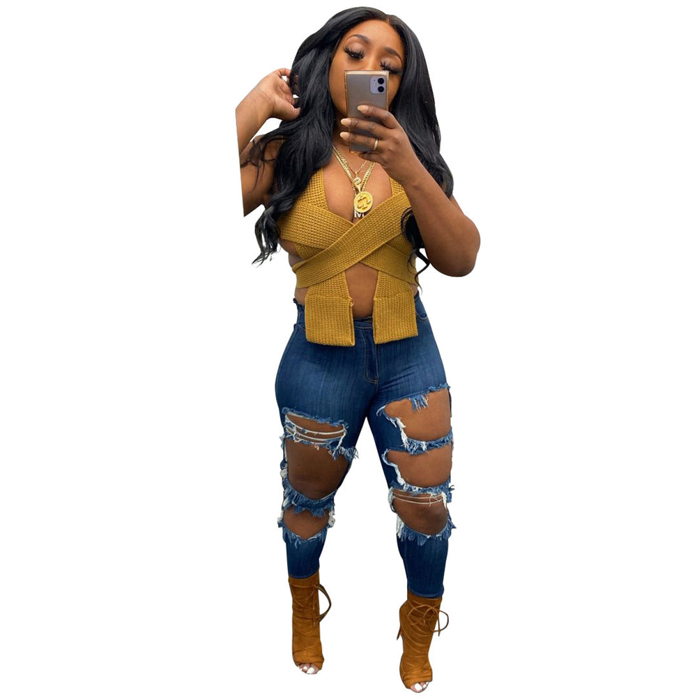 e-commerce supply  women's clothing cross thick knitted topssexysweater vest all year roundneutral