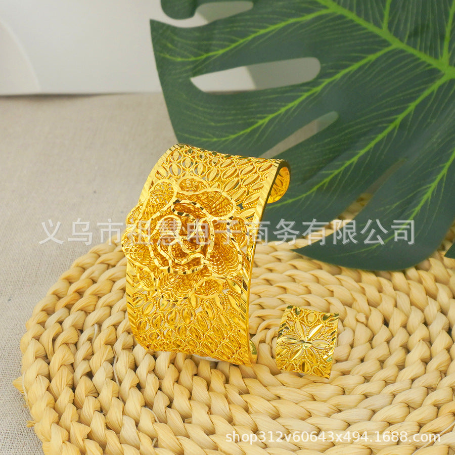 Dubai saudi arabian luxury copper bangle exquisite openwork leaf pattern bracelet ring ethiopian wedding party