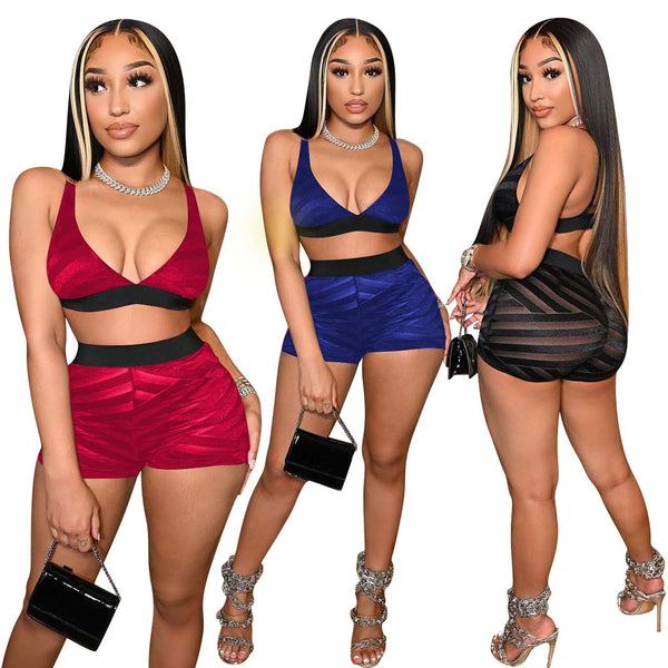 YD8566-C2 special products are non-refundable and non-exchangeable. European and American women's clothing sexy perspective mesh two-piece set,  women's clothing