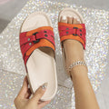 Home outwear slip-on slippers red fabric decorated flats shoes plaidcasual double layer white flats slippers