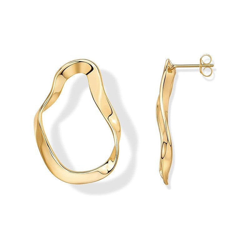 Brass electroplated real gold cross-border women's 14k wave-shaped stylish pendant earrings lightweight twisted infinite ring