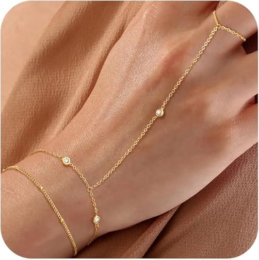 European and american new fashion minimalist bracelet finger bracelet 14k gold plated layered stackable women's jewelry bracelet