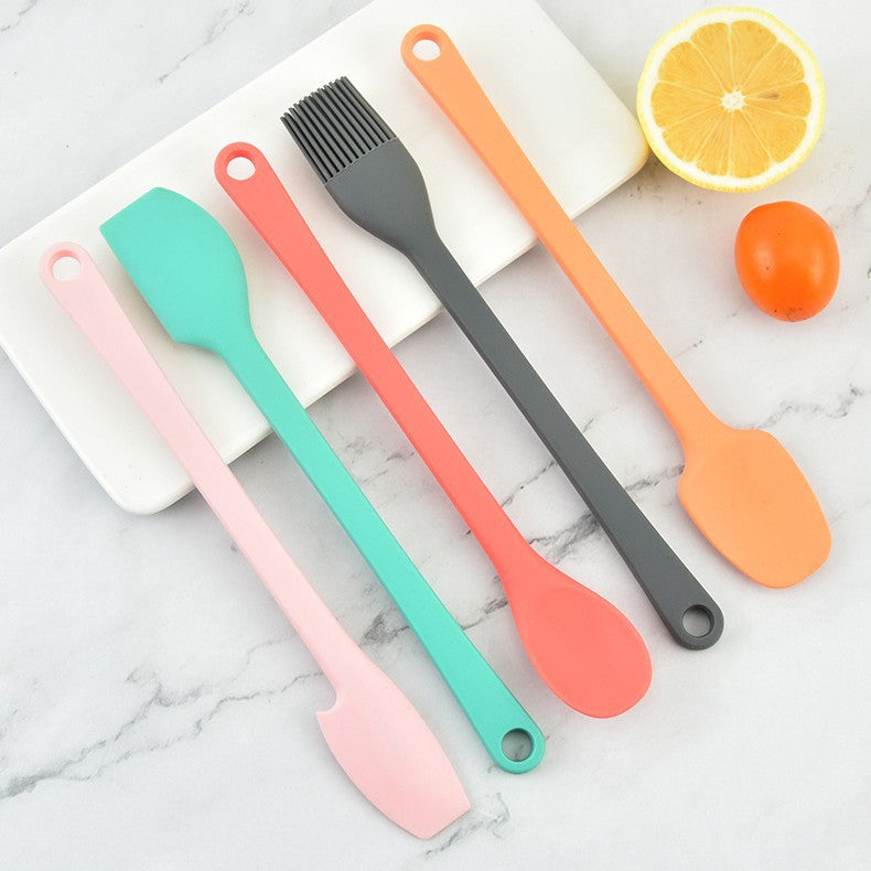 Color Mini Silicone Scraper 5-piece Set, Heat Resistant Cream Spatula Cake Stirring Shovel Baking Tool Oil Brush