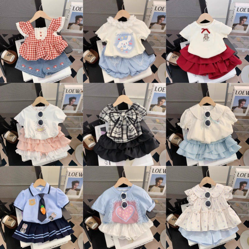 Girls' fashion set:  summer new arrival - stylish cartoon short-sleeve top and shorts two-piece outfit - wholesale supply