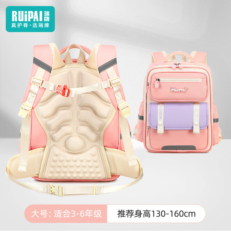 Ruipai primary school schoolbag boys and girls large-capacity multi-compartment waterproof and wear-resistant children's spine protection schoolbag manufacturer customization