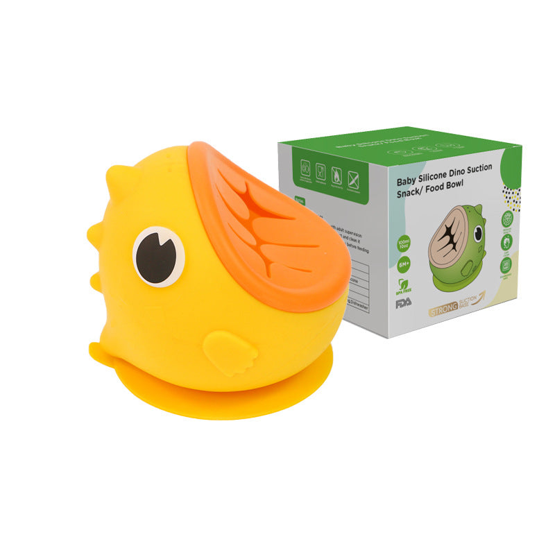 Dinosaur silicone bowl - food grade cartoon baby suction bowl for weaning, steaming, and snacking - drop-proof kids' tableware