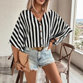 european and american cross-border  new autumn elegant v-neck loose short-sleeve printed solid color women's blouse