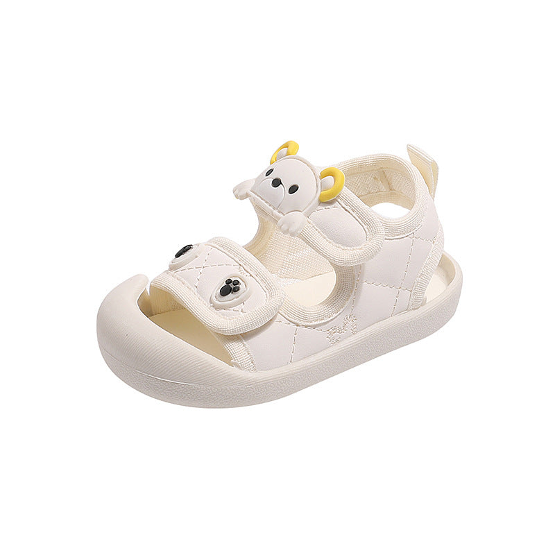 Baby boys' summer first walker sandals - soft sole, minimalist bear design, closed-toe beach shoes for toddlers (1-2 years)
