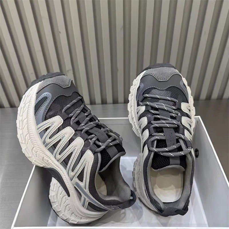 European style chunky platform sneakers for women, 2026 new spring fashion, versatile height increasing casual athletic shoes, trendy ins style flats