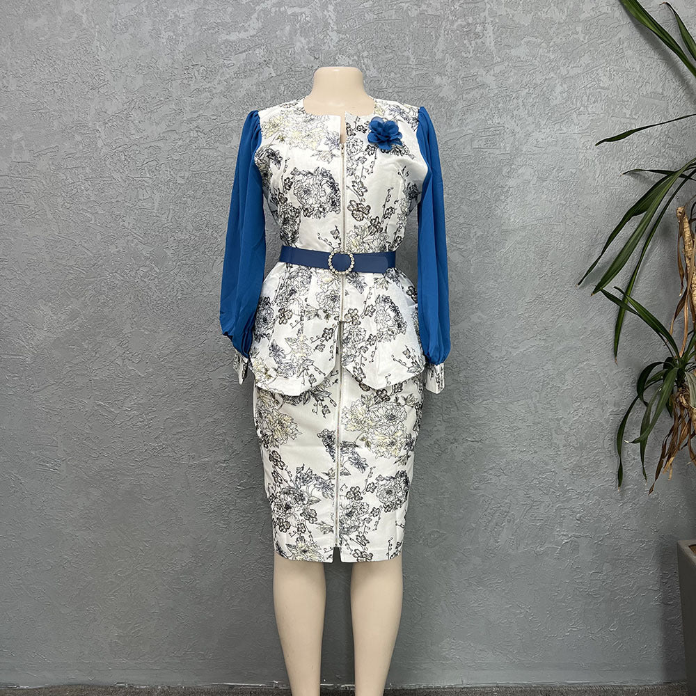 Export supply african plus size women's tops and skirts suitfashionprinting professional style grids formal wear special price