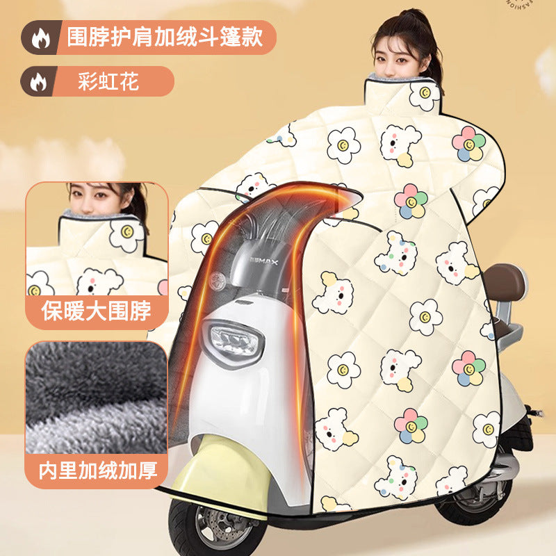 Electric vehicle windshield cover - winter edition: fleece-lined, extra thick, waterproof, cold-proof. universal fit for electric bikes and motorcycles. all-season use, winter style