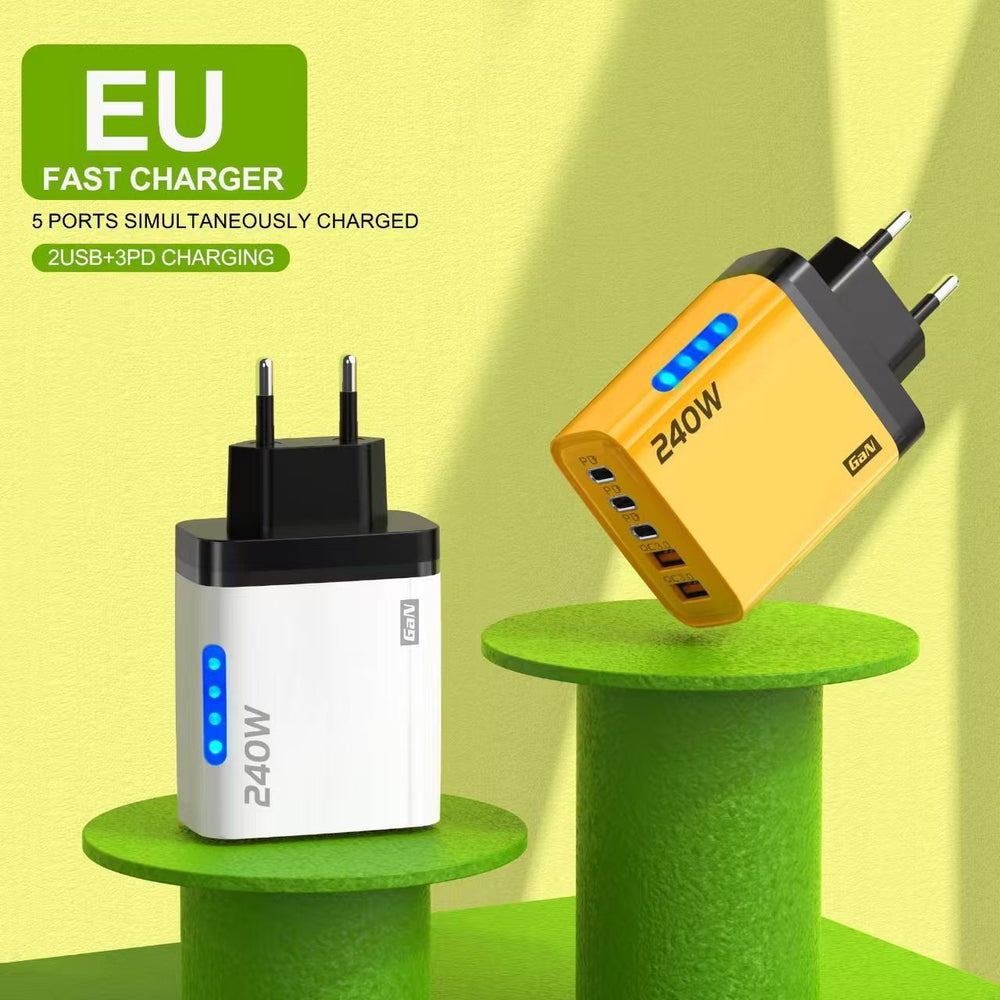 240w dual usb + 3pd charger, compatible with apple 16 and huawei phones, fast charging adapter with type-c charging port