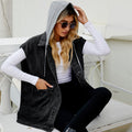 new arrival denim vest waistcoat women's fashiontrendy denim sleeveless vest hooded detachable