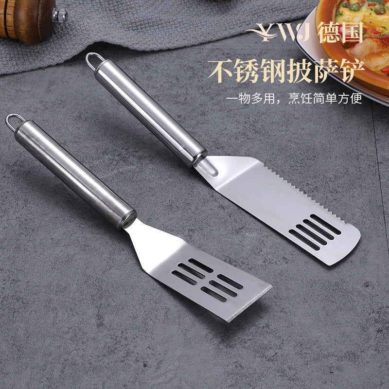 Stainless steel teppanyaki six-hole thickened flat frying spatula for home four-hole toothed steak frying spatula kitchen gadgets