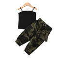2020fashion style cross-border children's clothing pure color suspender chest-length pit strip tops camouflage pants two-piece setexport exclusive