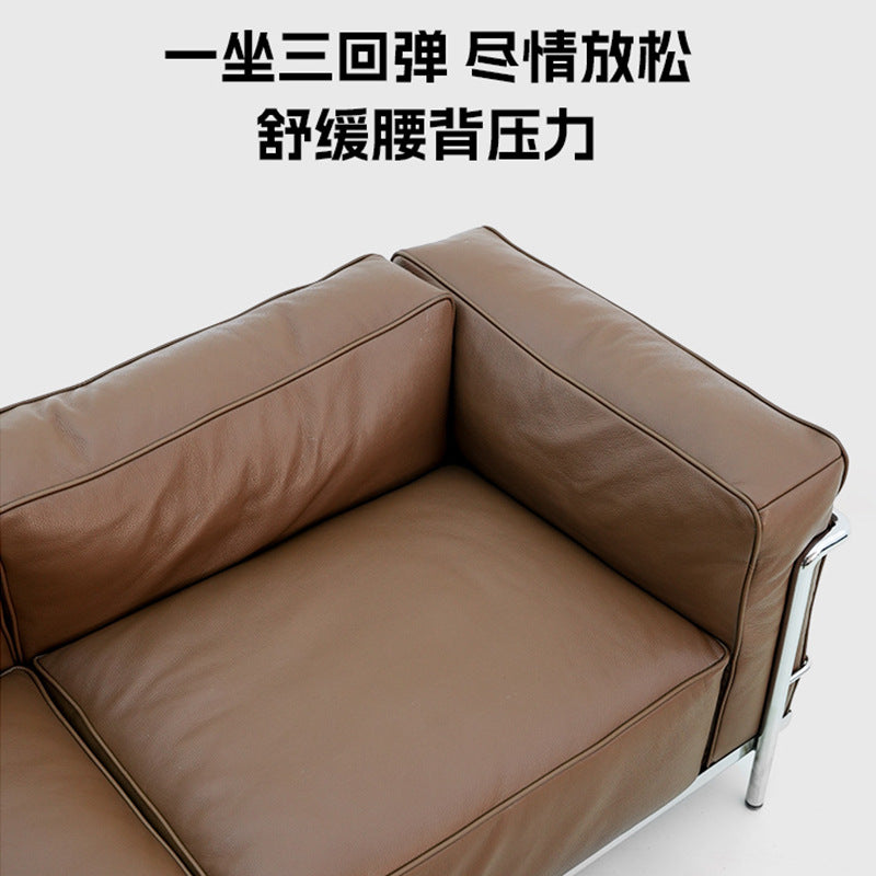 Designer medieval style oil wax leather sofa lc3 bauhaus living room straight row small apartment three-person slotretro sofa
